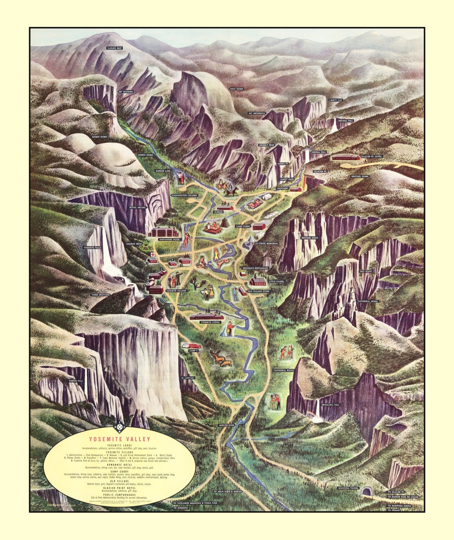 Vintage Map of Yosemite Valley, 1955