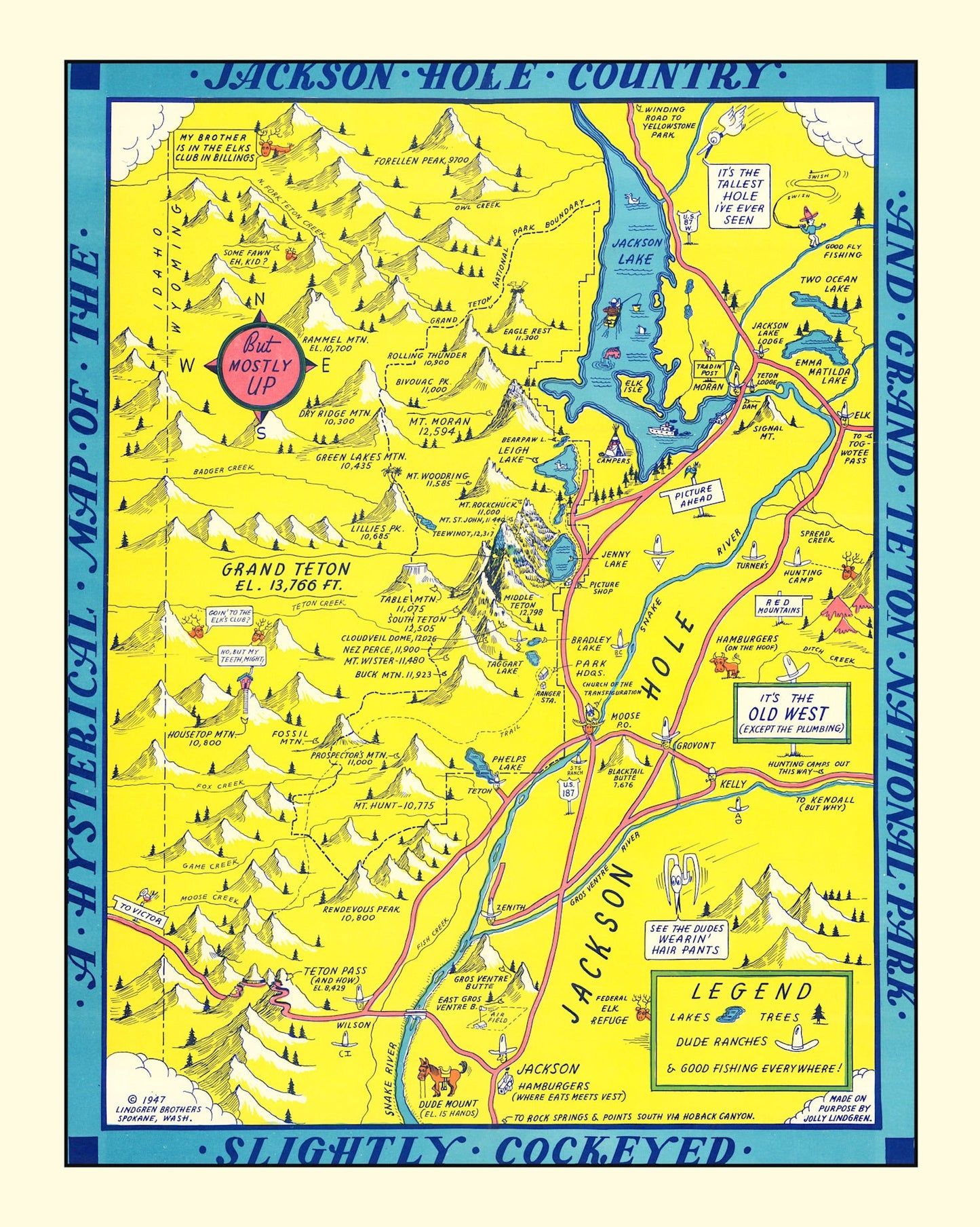 Vintage Map of Jackson Hole & Grand Teton National Park, 1947