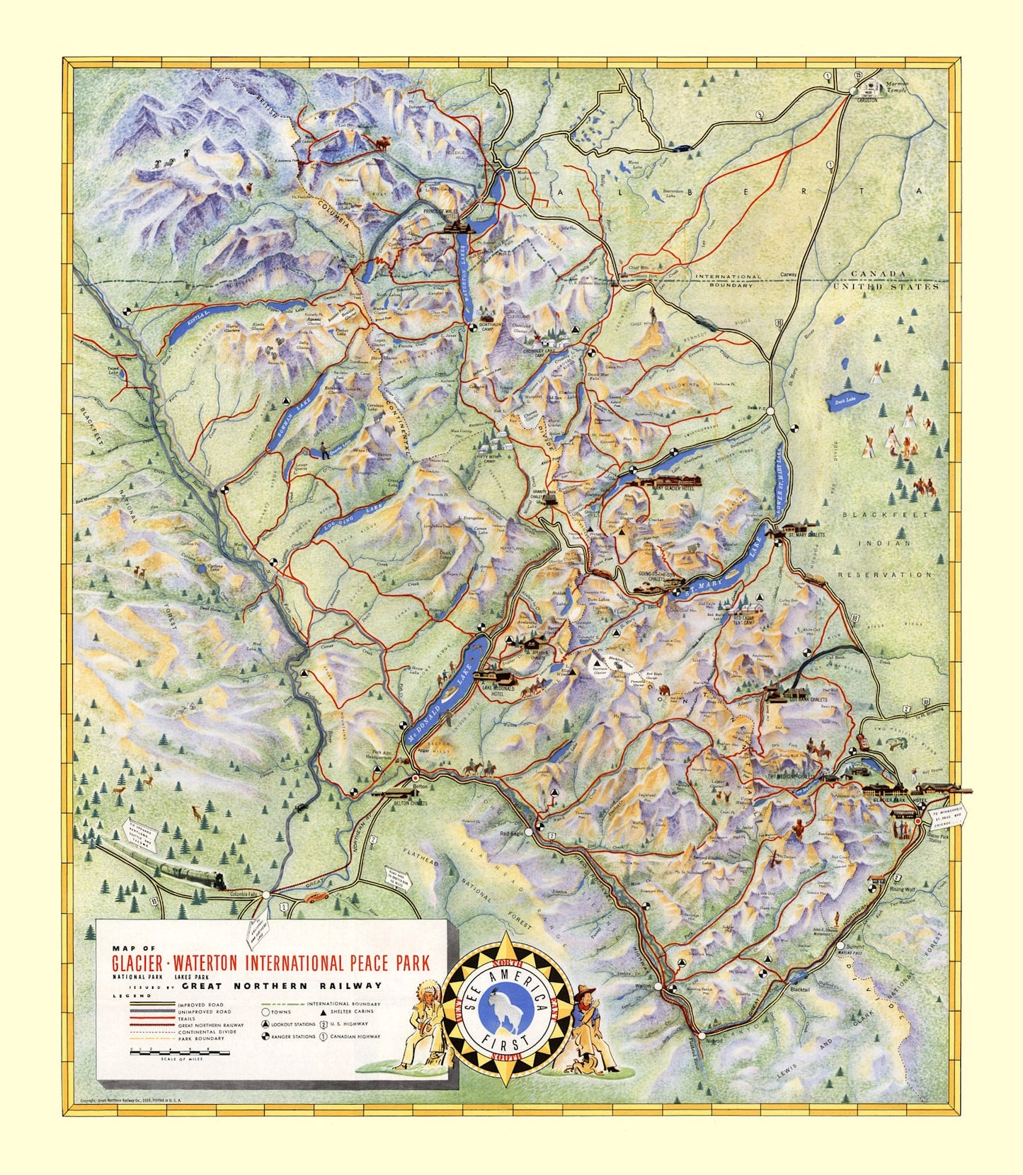 Vintage Map of Glacier National Park, 1939