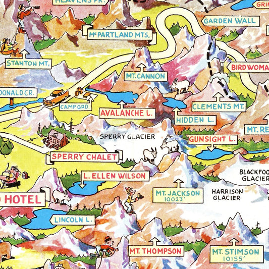 Vintage Map of Glacier National Park, 1953