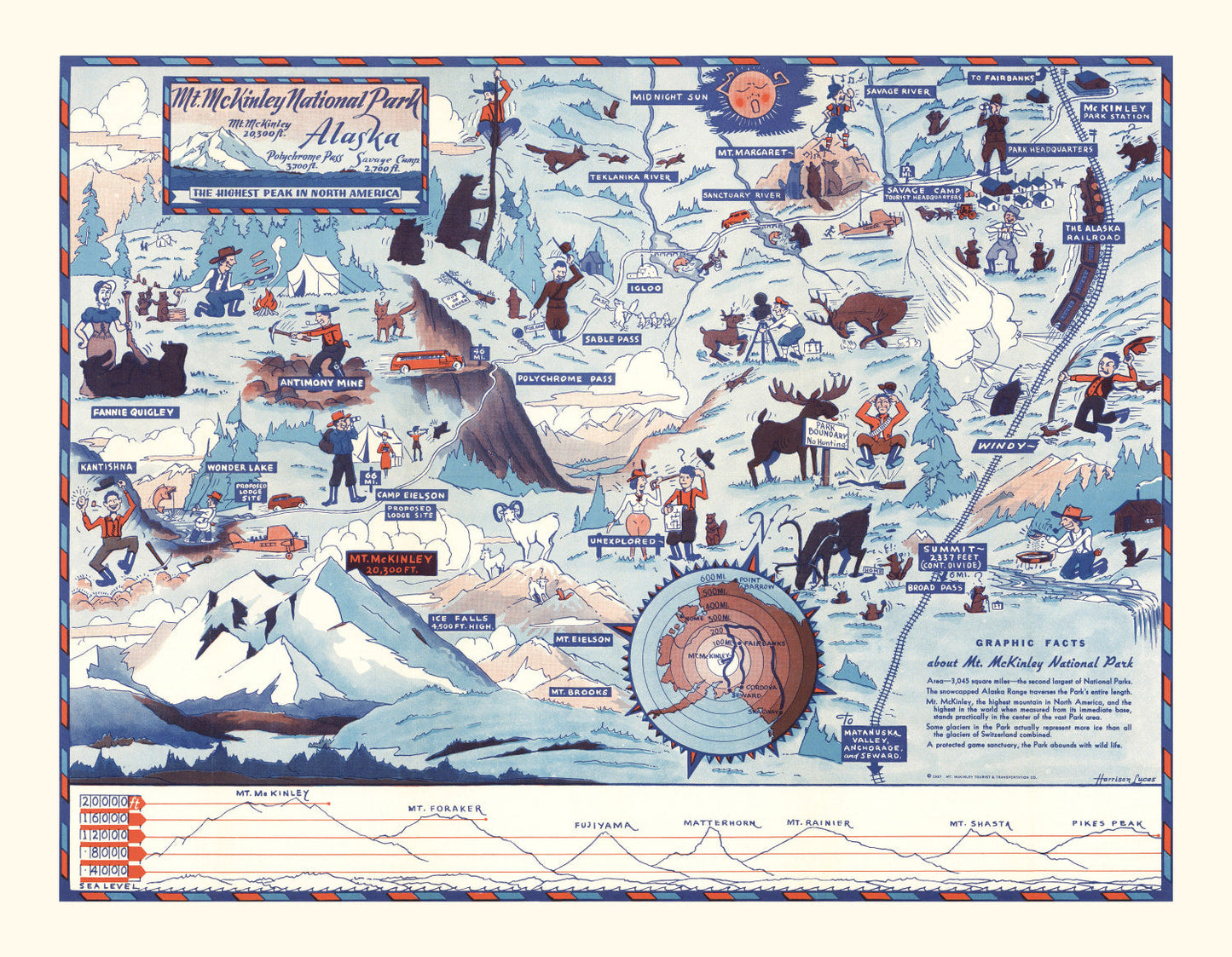 Vintage Map of Mt. McKinley National Park, Alaska, 1937
