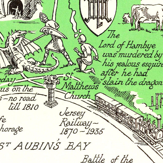 Vintage Map of Jersey, England, 1957
