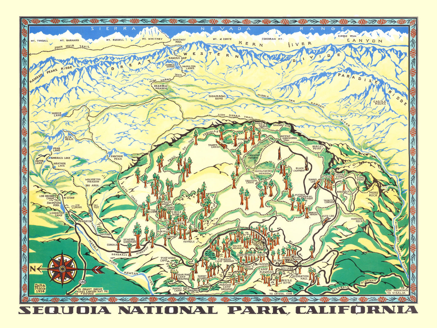 Vintage Map of Sequoia National Park, 1954