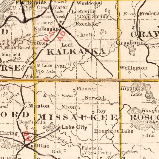 Vintage Map of Michigan, 1882