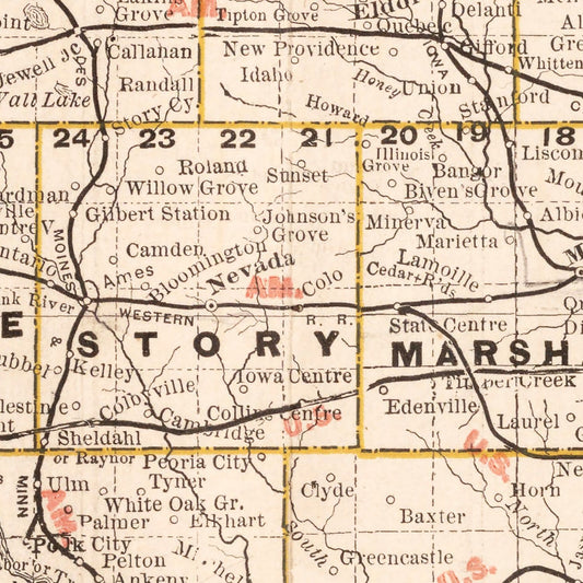 Vintage Railroad Map of Iowa, 1882