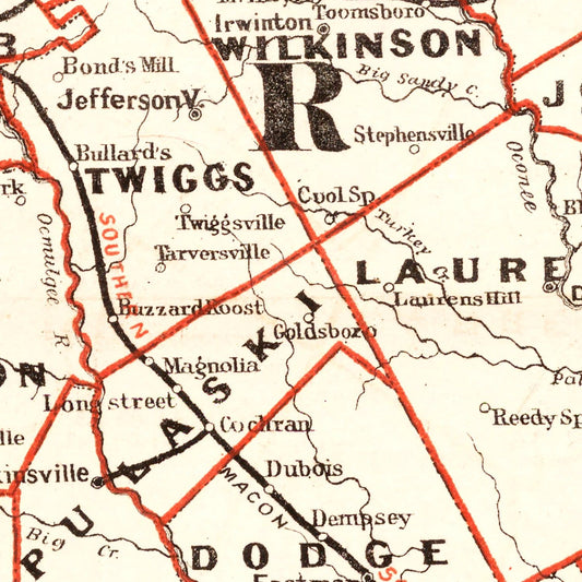 Vintage Railroad Map of Georgia, 1882
