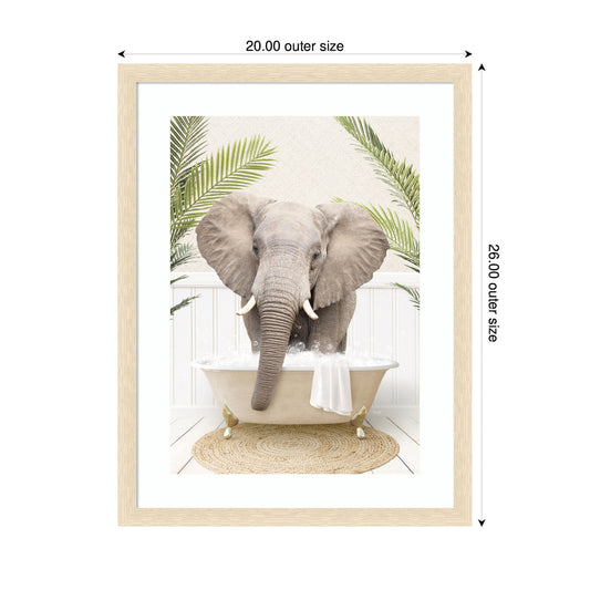 Elephant Front in Palm Bathtub Framed Wall Art Print