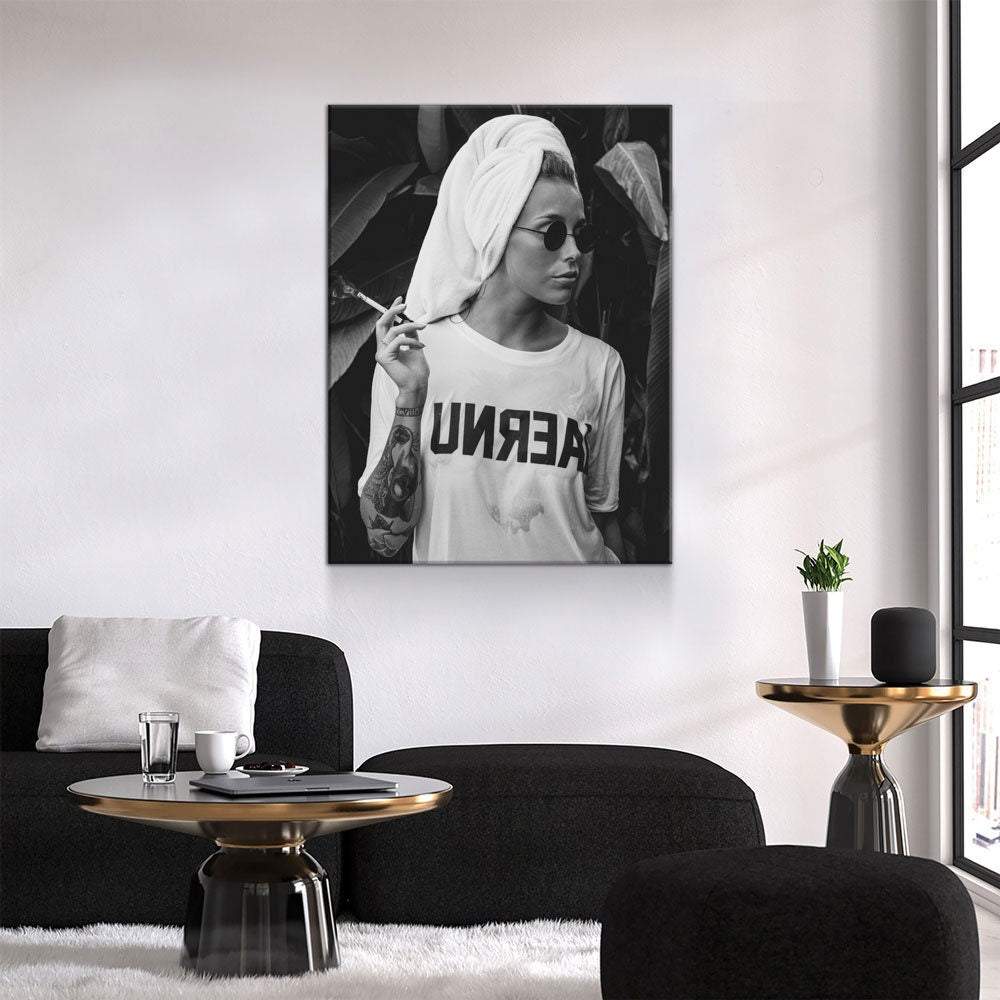 Feminist Attitude Canvas, Woman Smoking Black And White Print
