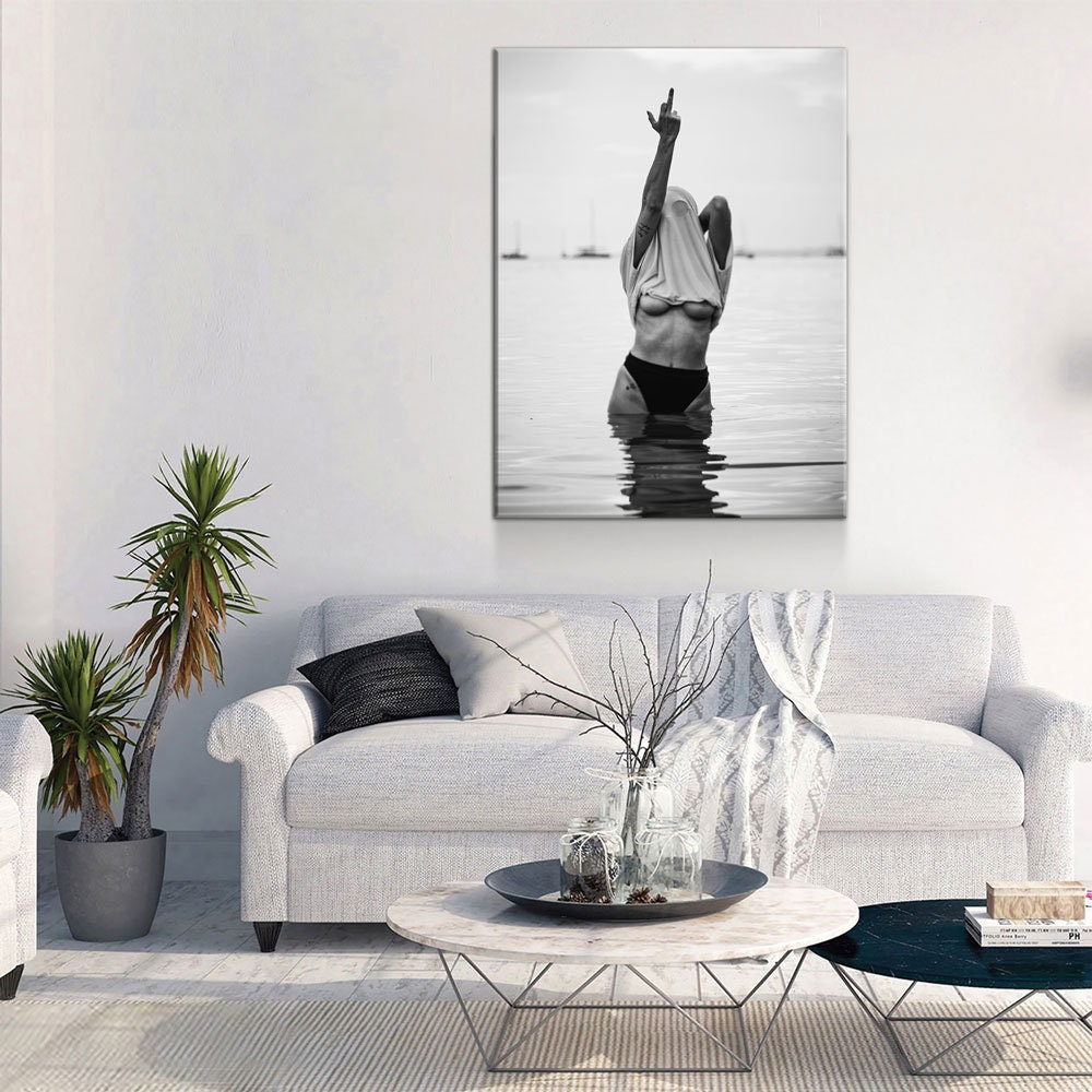 Feminist Attitude Canvas Wall Art, Black And White Fashion Print