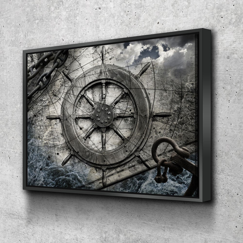 Captain Ships Wheel Canvas Wall Art - Nautical Decor