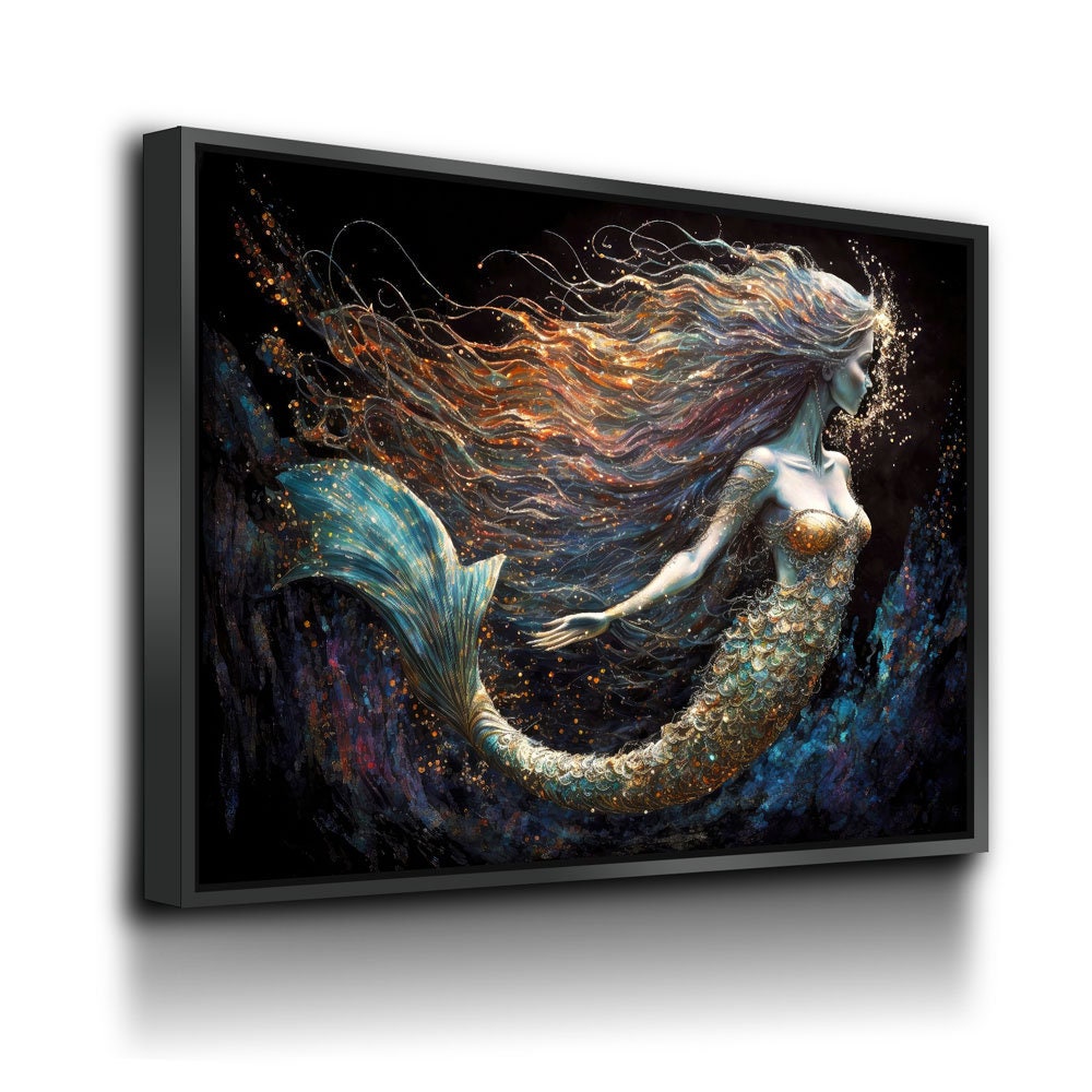 Mermaid Canvas Wall Art, Abstract Fantasy Ocean Decor