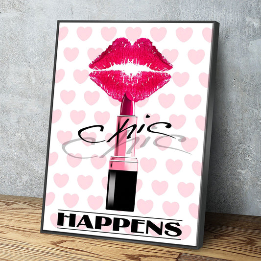 Chic Happens Canvas Wall Art, Beauty Salon Lips Decor