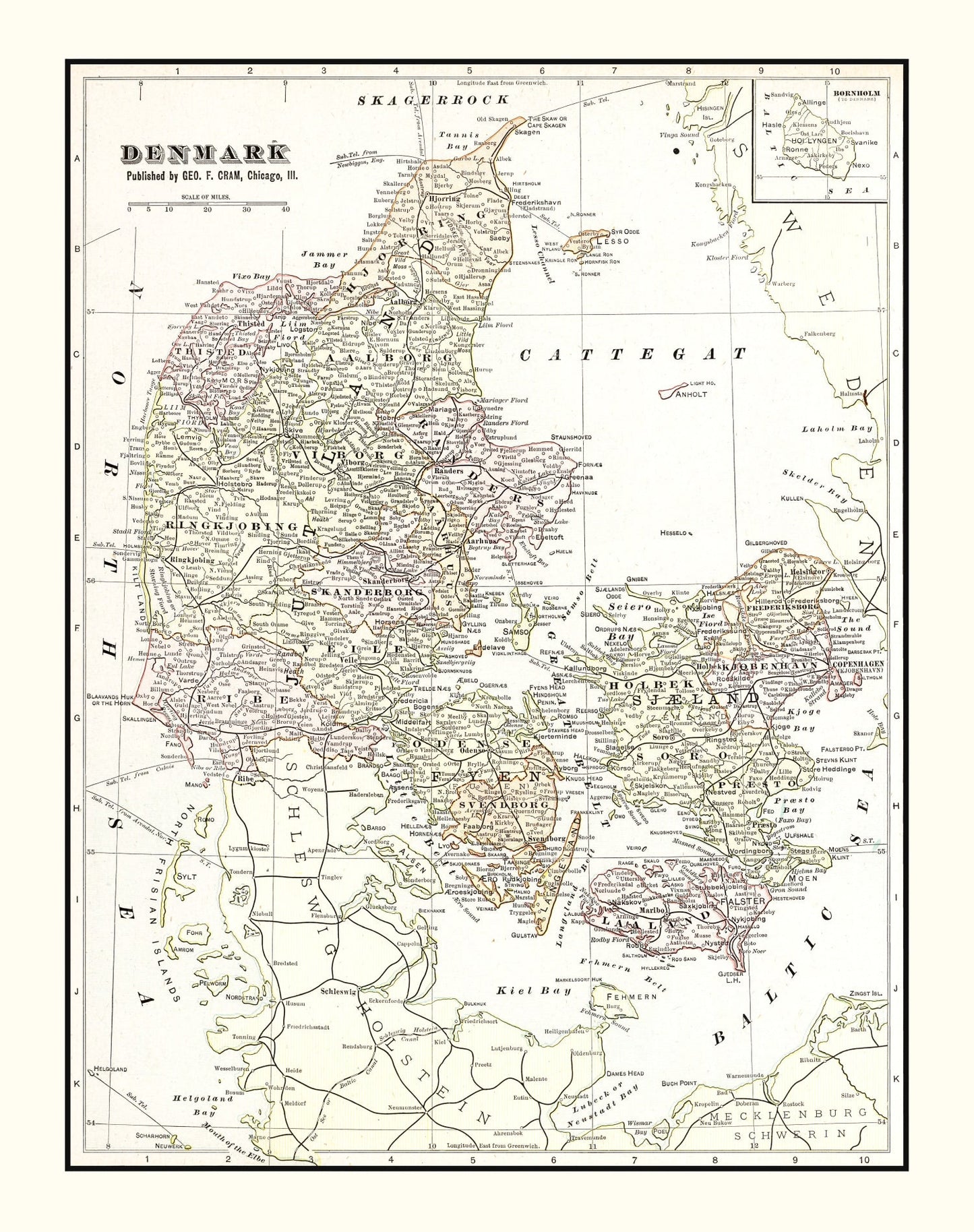 Vintage Map of Denmark, 1901