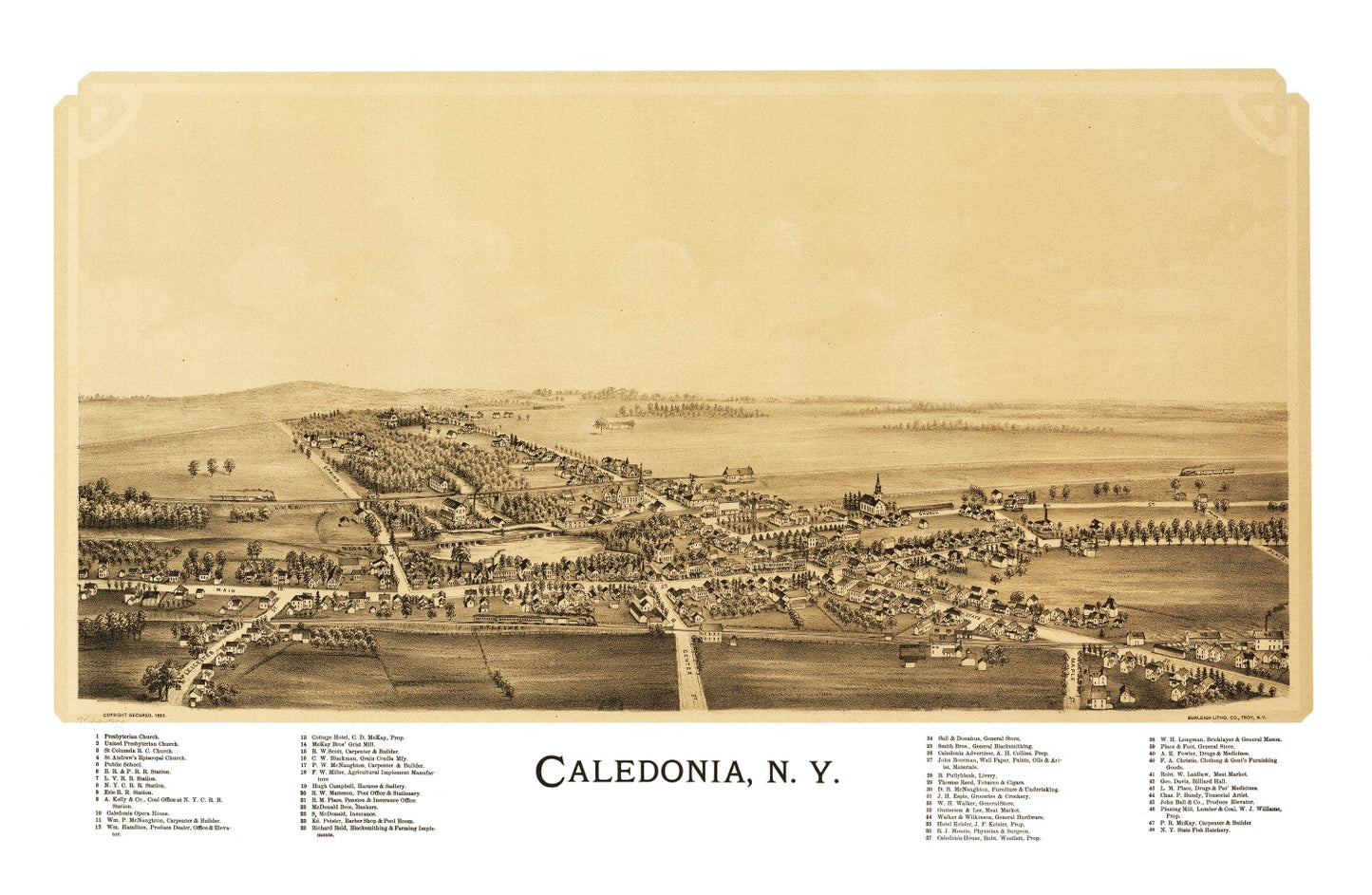 Vintage Map of Caledonia, New York, 1892 | Wall Art