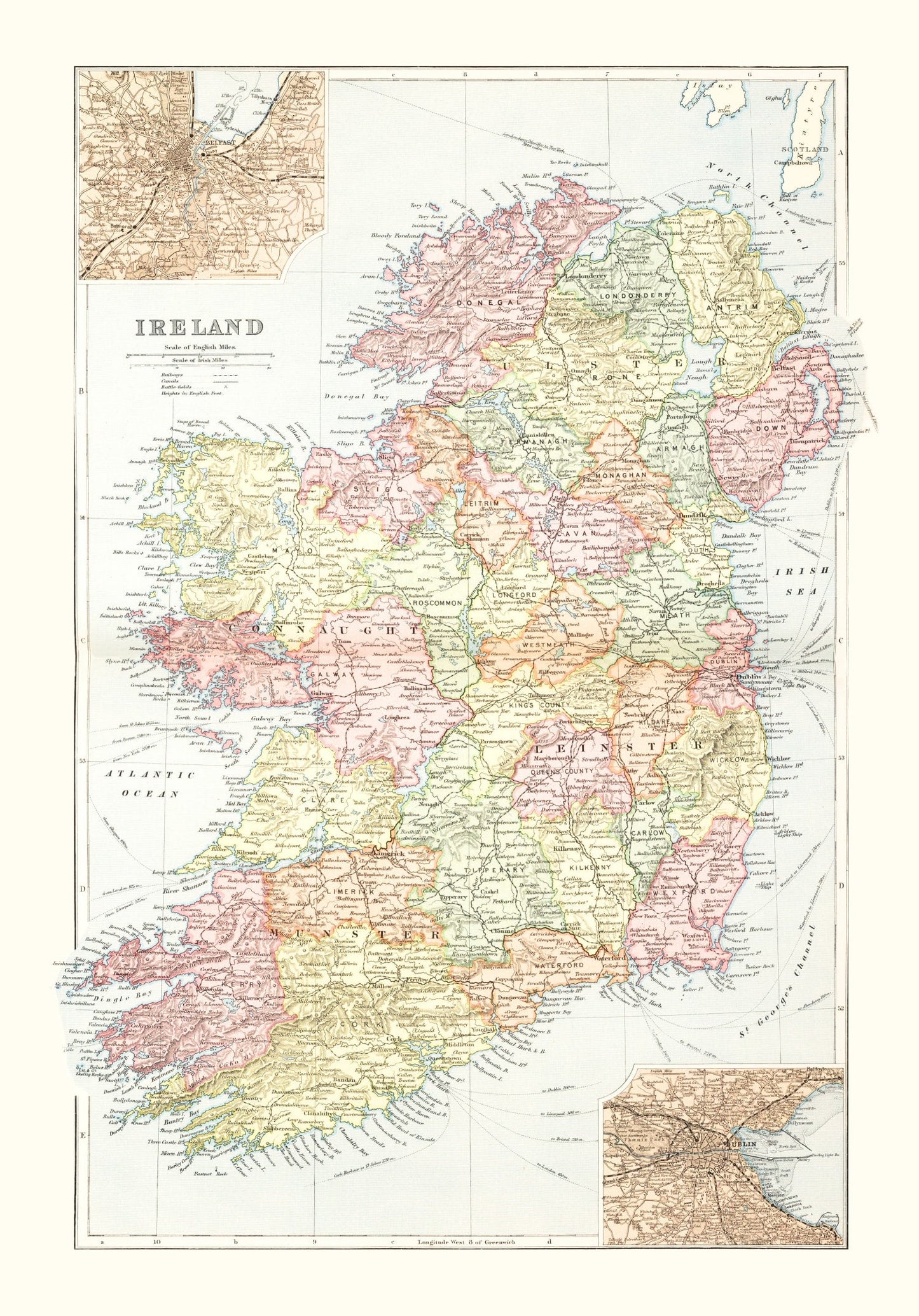 Vintage Map of Ireland, 1891