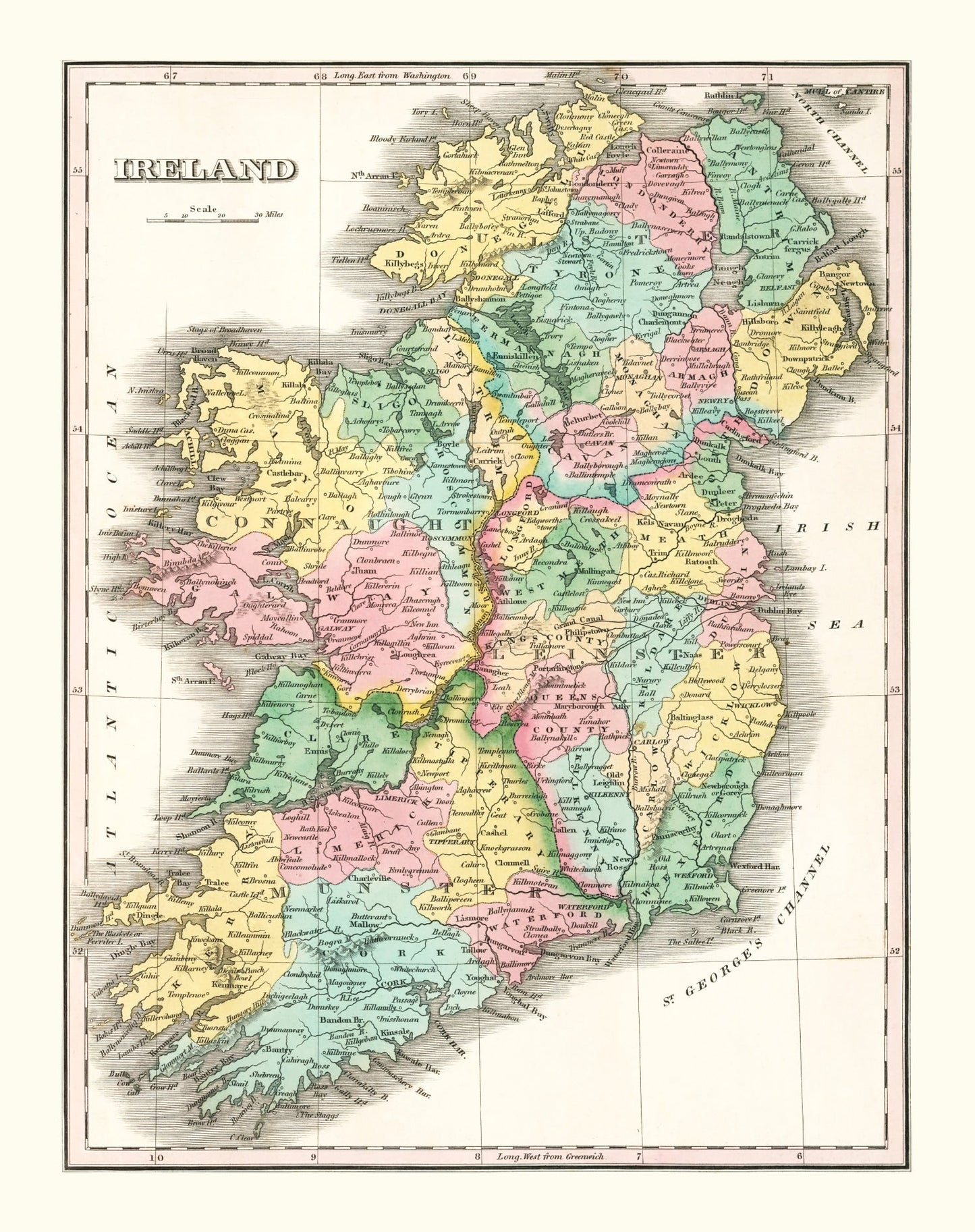 Vintage Map of Ireland, 1827