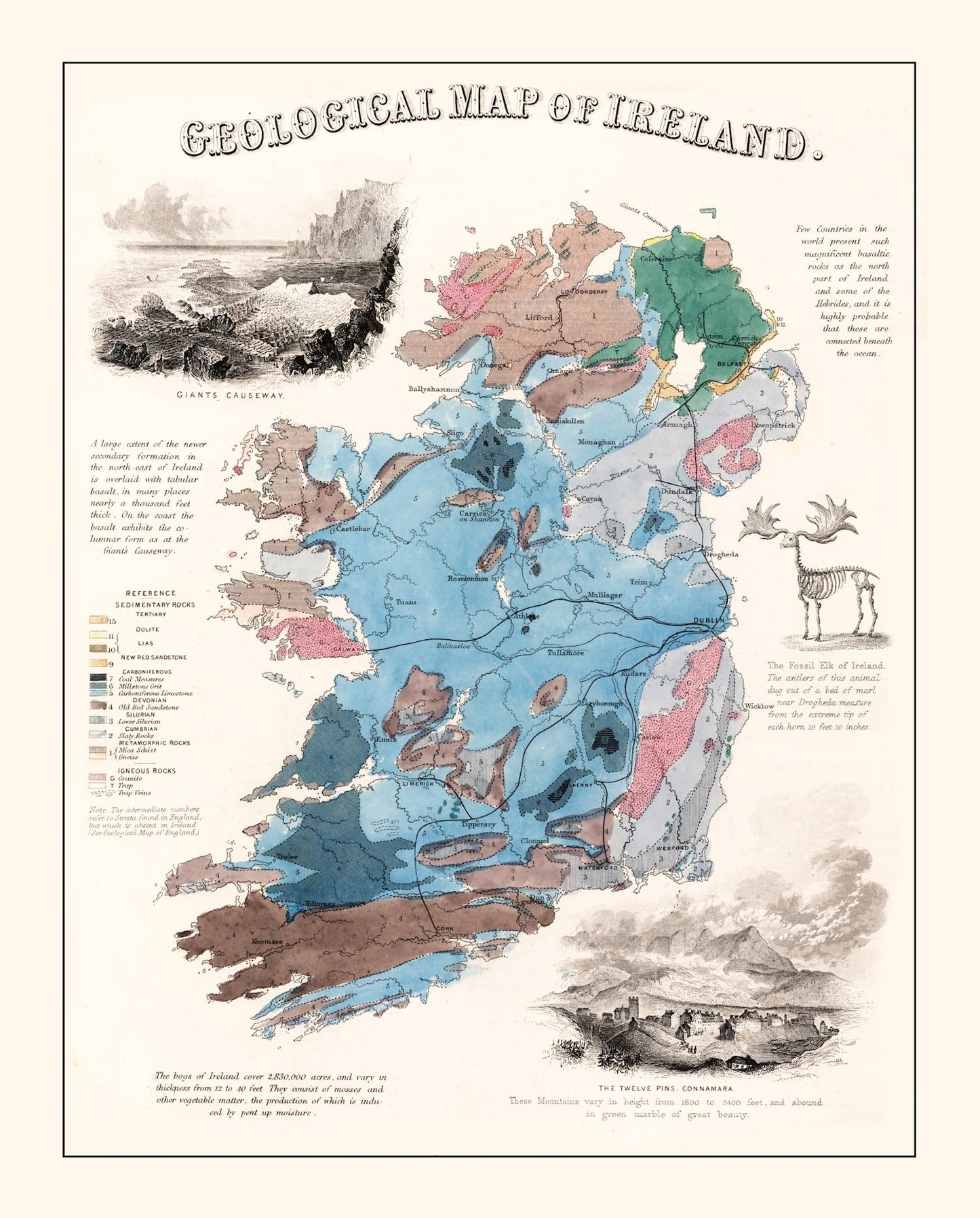 Vintage Geological Map of Ireland, 1850