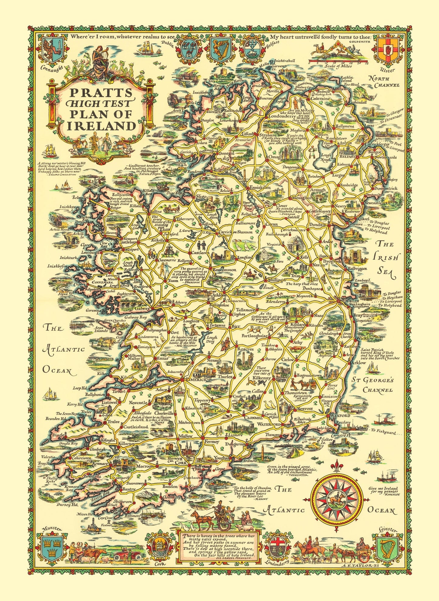 Vintage Map of Ireland, 1933