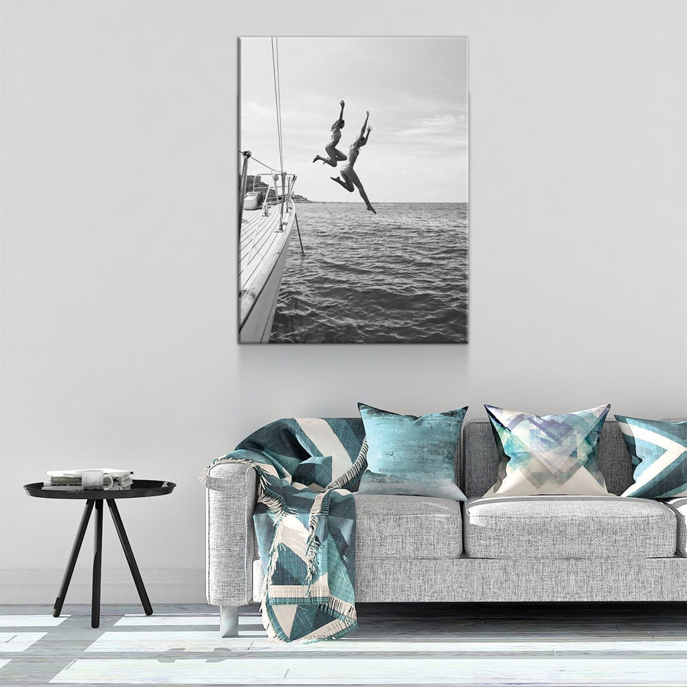 Best Friends Jumping Off Yacht Canvas Art