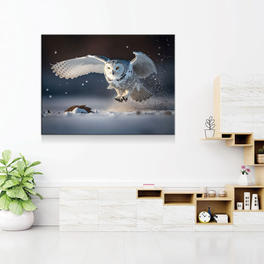 Snowy Owl Flying Canvas Wall Art