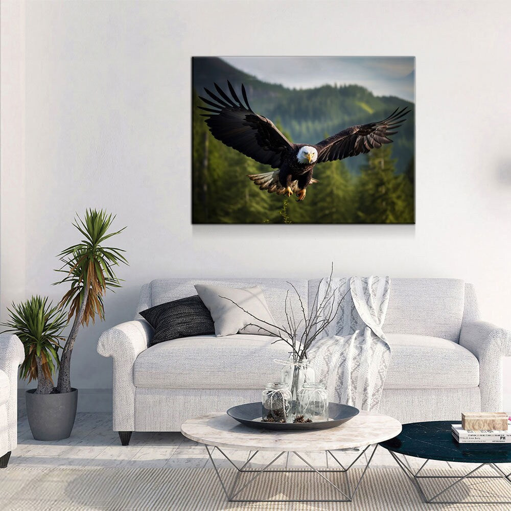 Flying Bald Eagle Canvas Wall Art