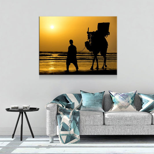 Karachi Camel Ride Canvas Wall Art, Pakistan Beach Print