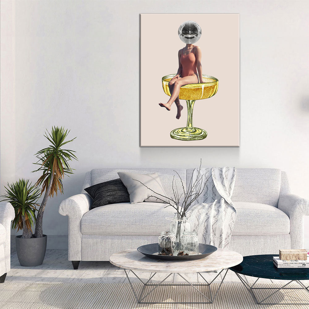 Disco Ball Head Canvas Wall Art - Retro Decor