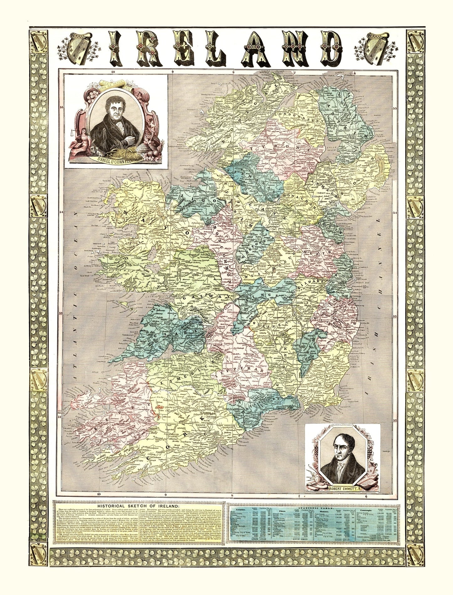 Vintage Map of Ireland, 1855