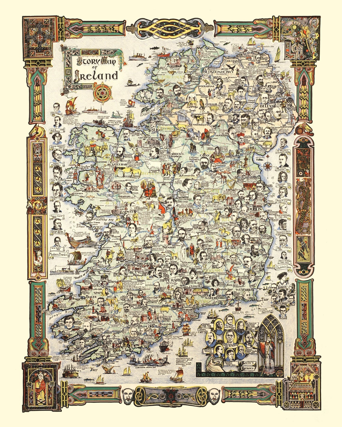 Vintage Story Map of Ireland, 1936