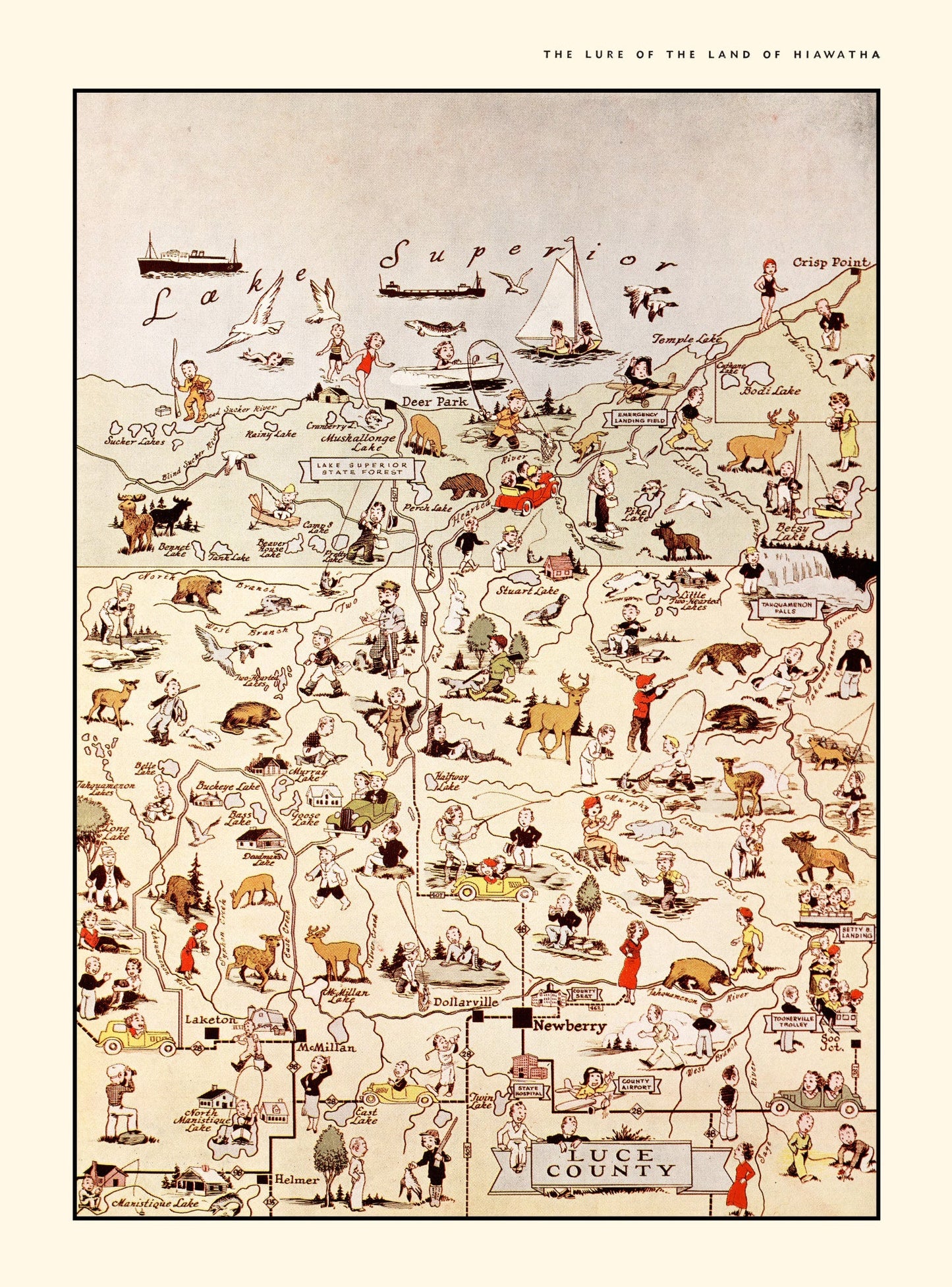 Vintage Map of Luce County, Michigan, 1936
