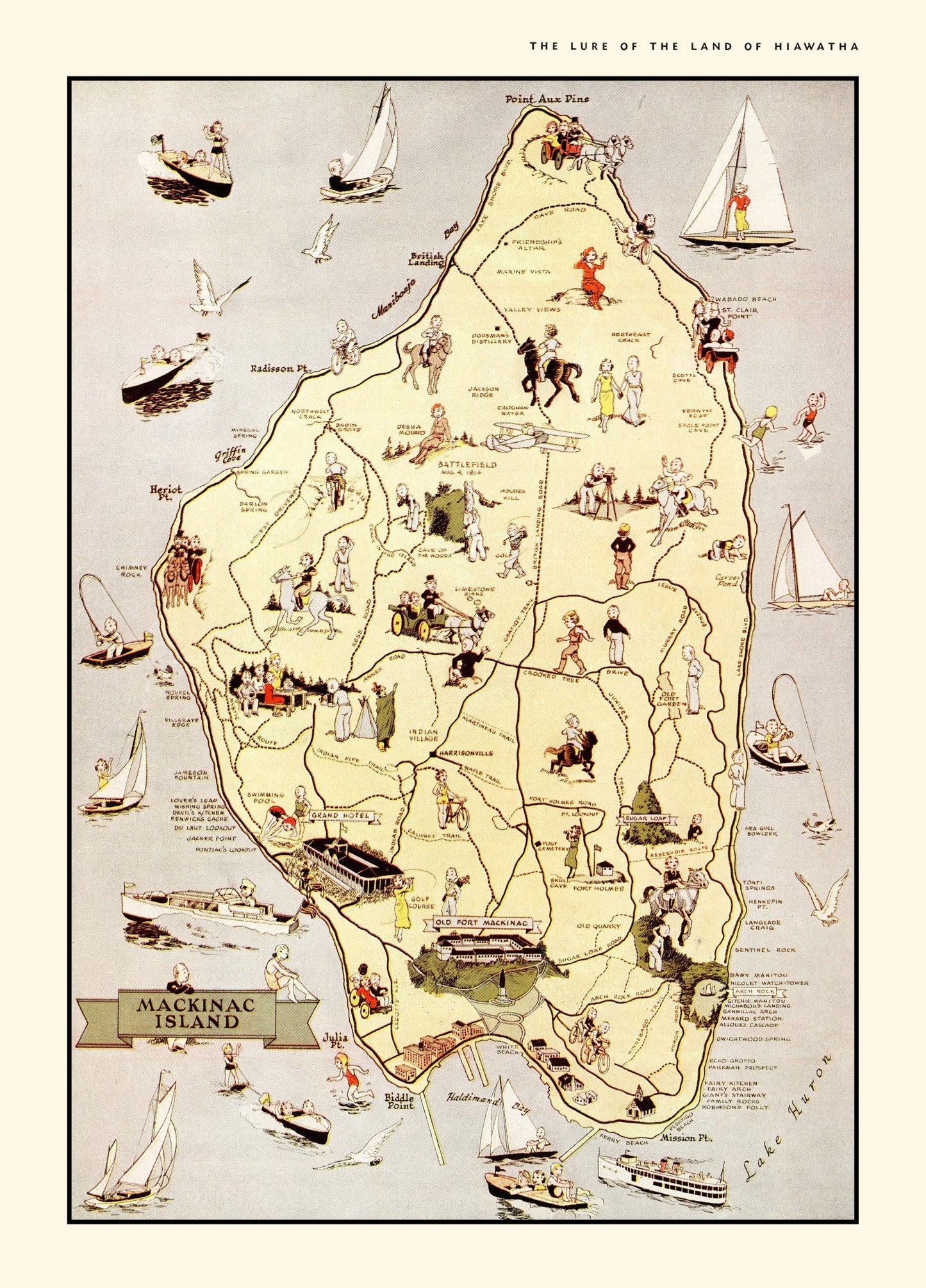 Vintage Map of Mackinac Island, Michigan, 1936