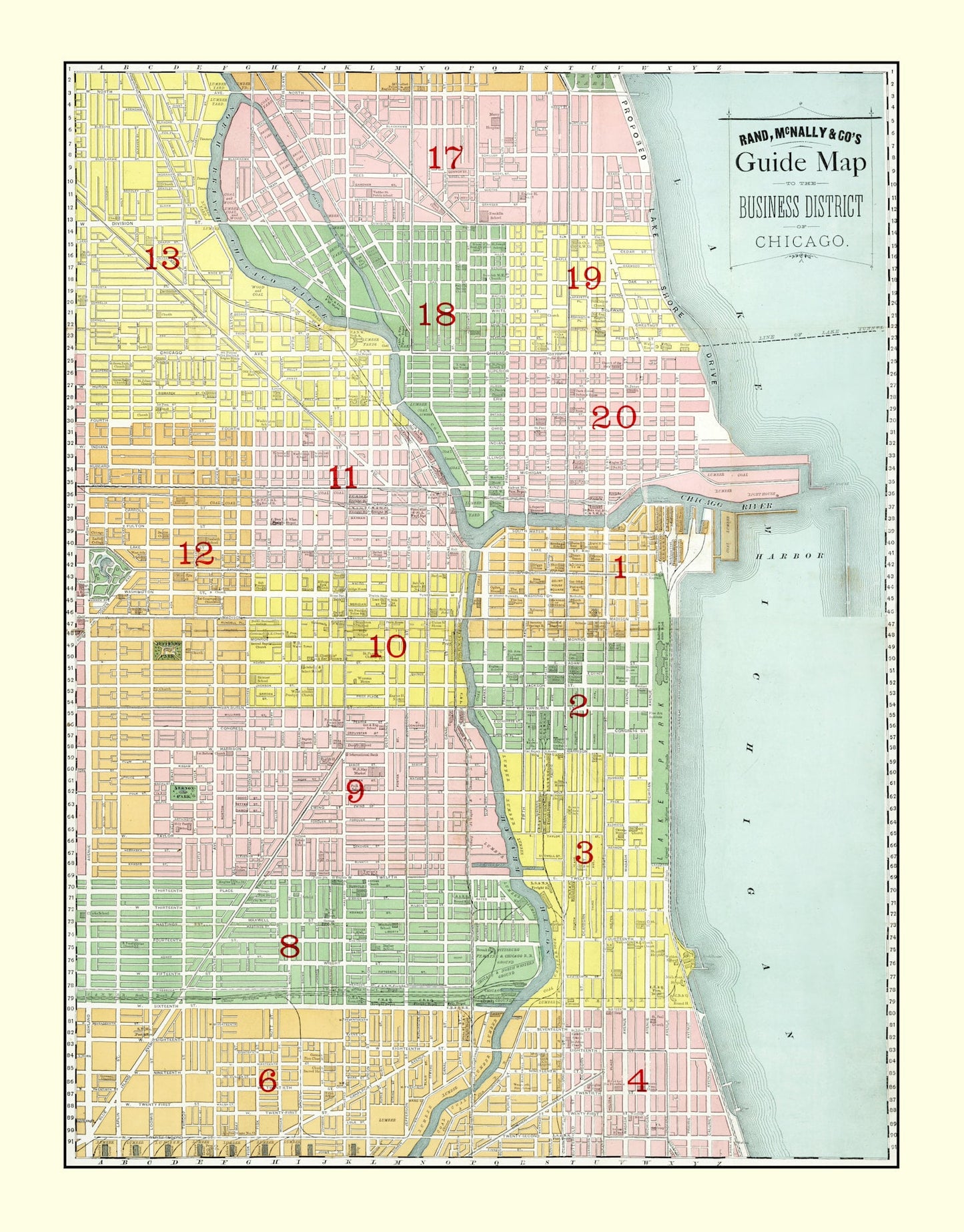 Vintage Map of the Business District of Chicago, Illinois 1875