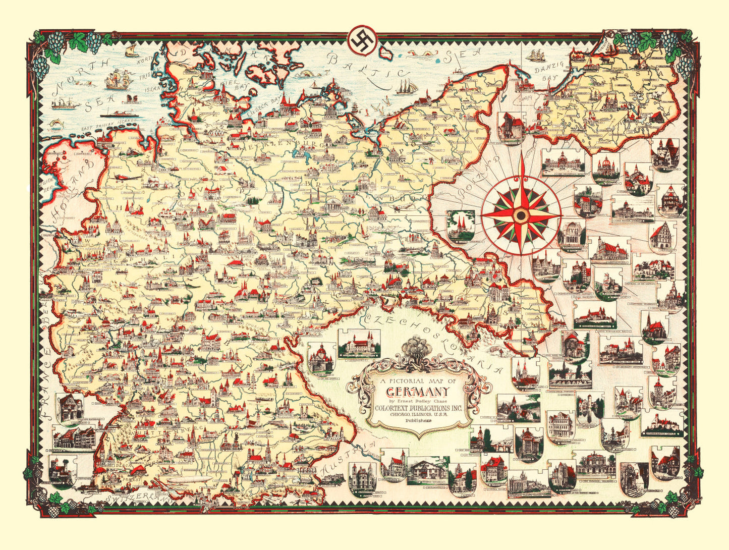 Vintage Pictorial Map of Germany, 1935