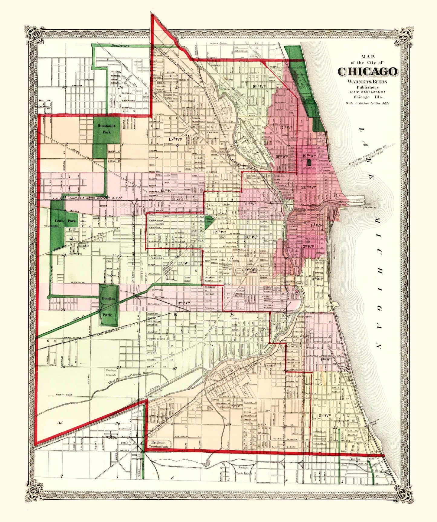 Vintage Map of Chicago, Illinois, 1872