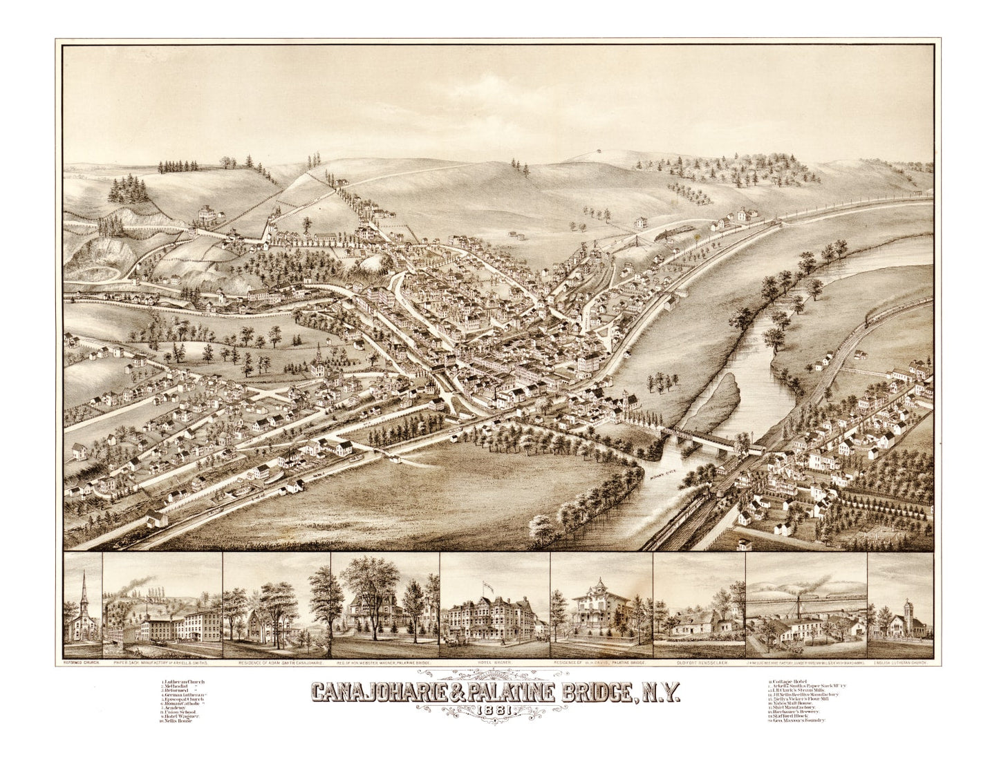 Vintage Map of Canajoharie and Palatine Bridge, New York, 1881