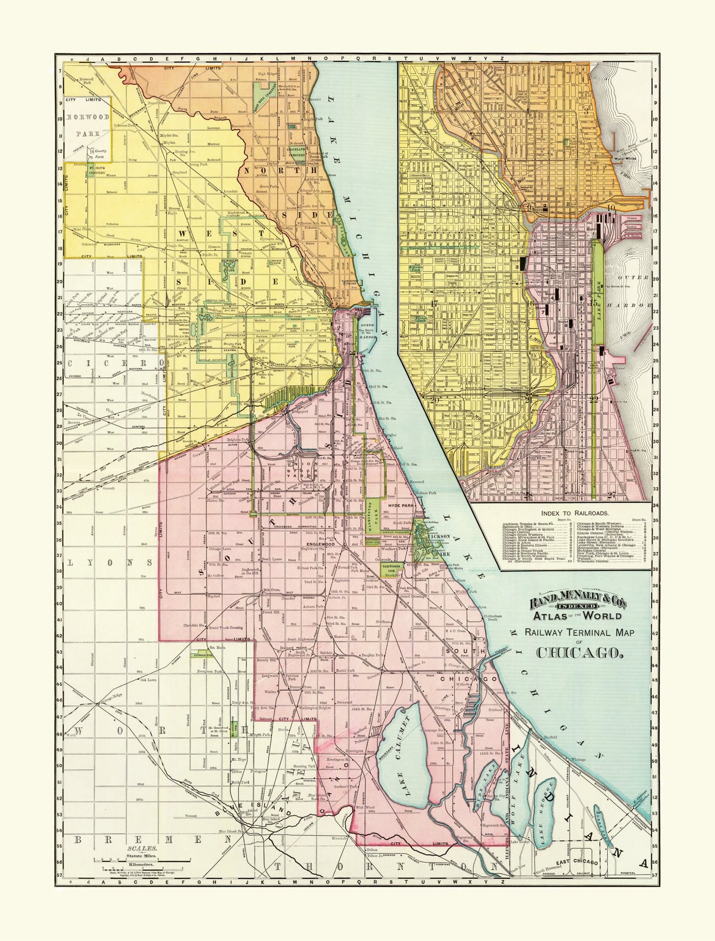 Vintage Chicago Railway Terminals Map, 1897