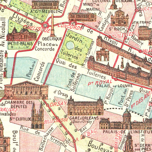 Vintage Map of Paris, France, 1911