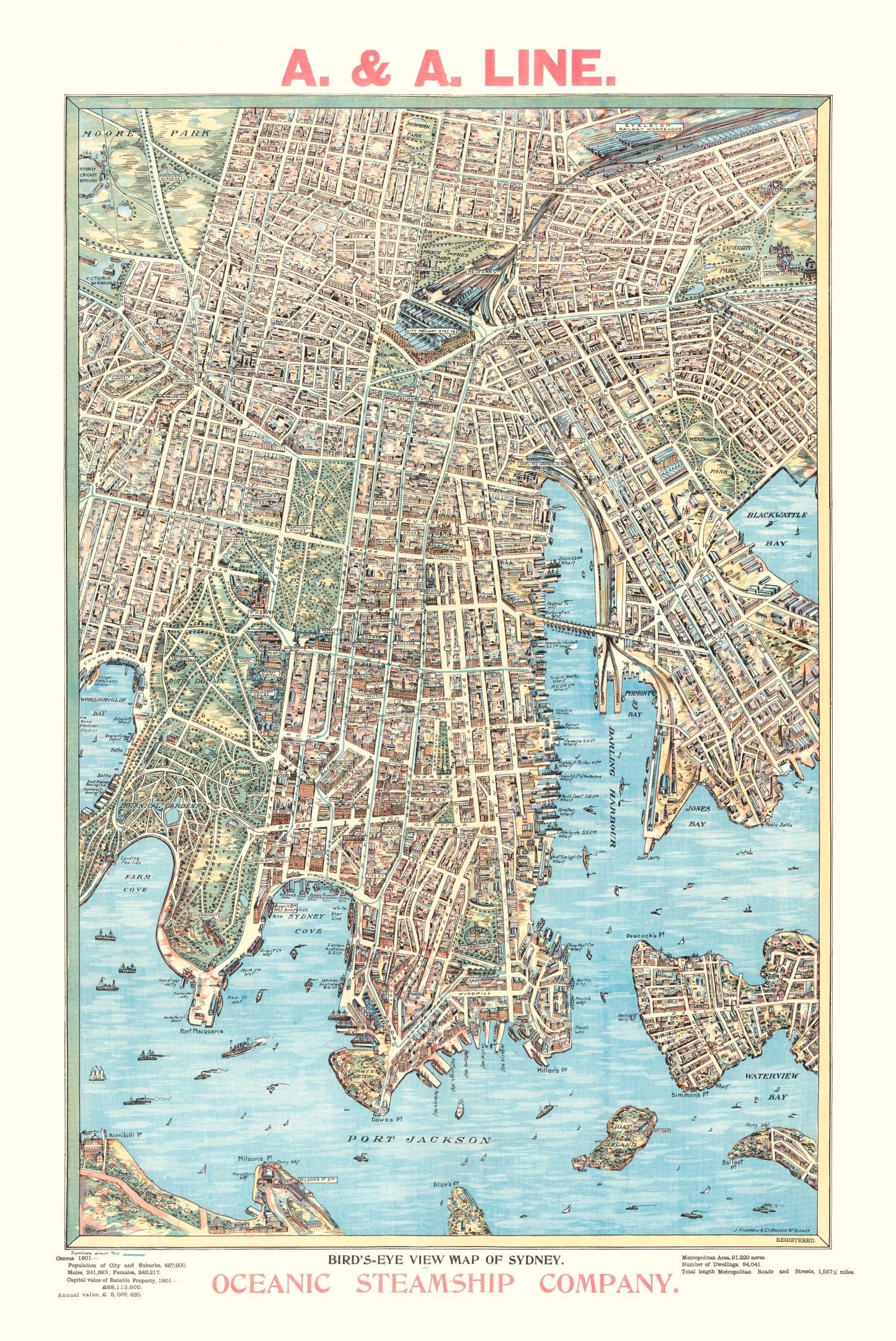 Vintage Map of Sydney, Australia, 1902