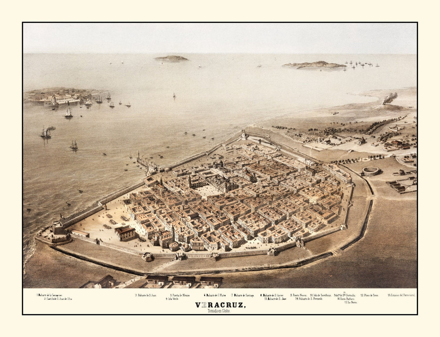 Vintage Map of Veracruz, Mexico, 1862