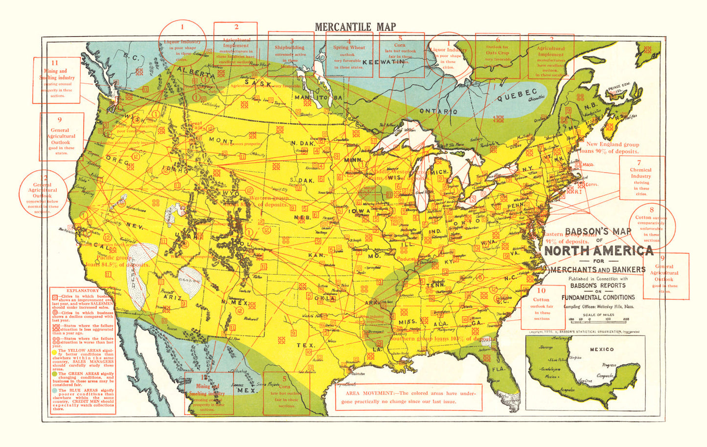 Vintage Map of the United States, 1916
