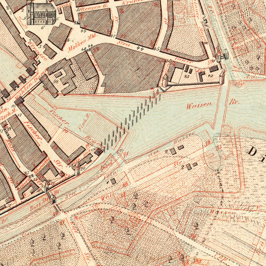 Vintage Map of Berlin, Germany, 1843
