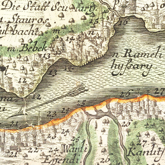 Vintage Map of Istanbul, Turkey, 1740