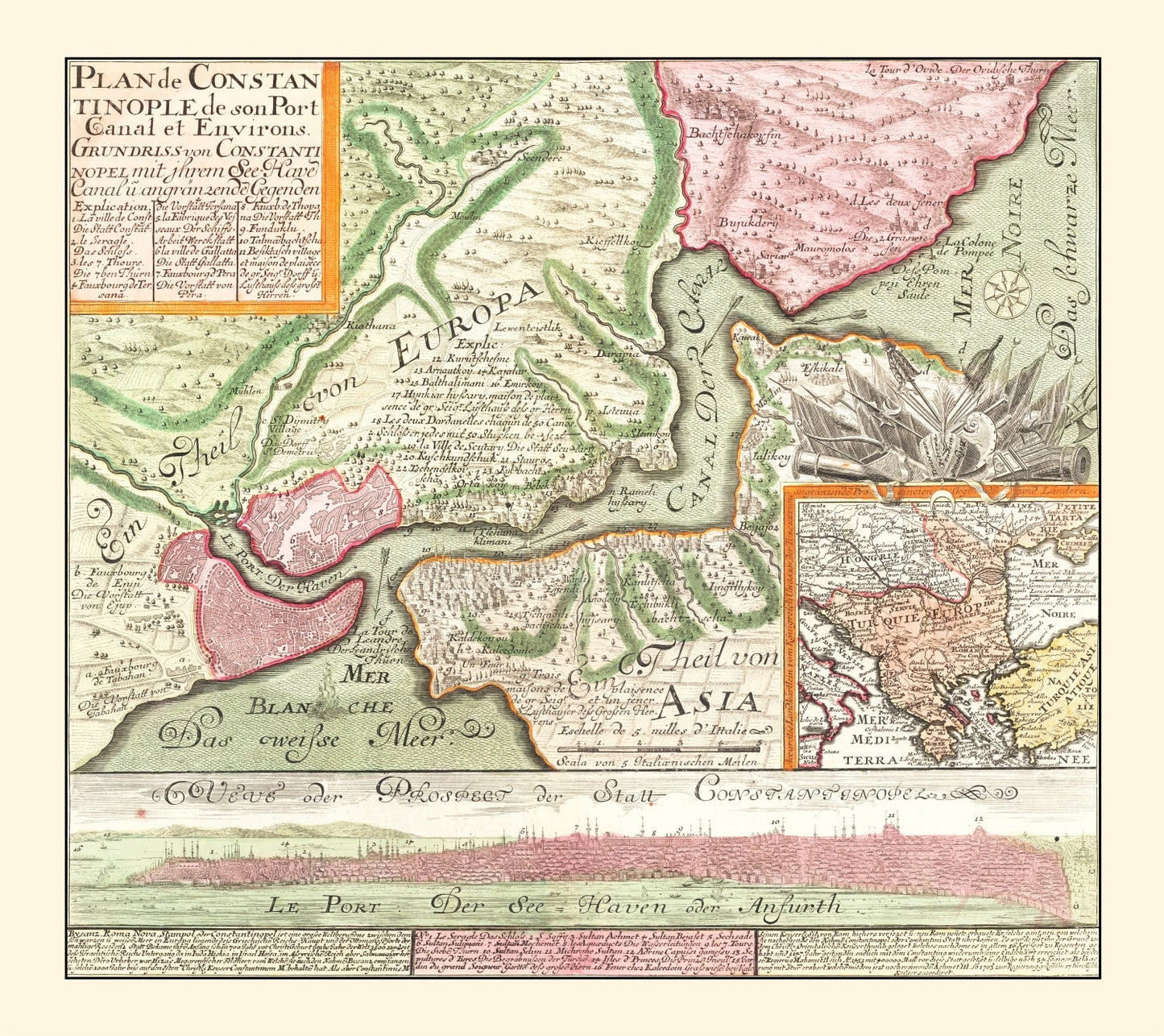 Vintage Map of Istanbul, Turkey, 1740