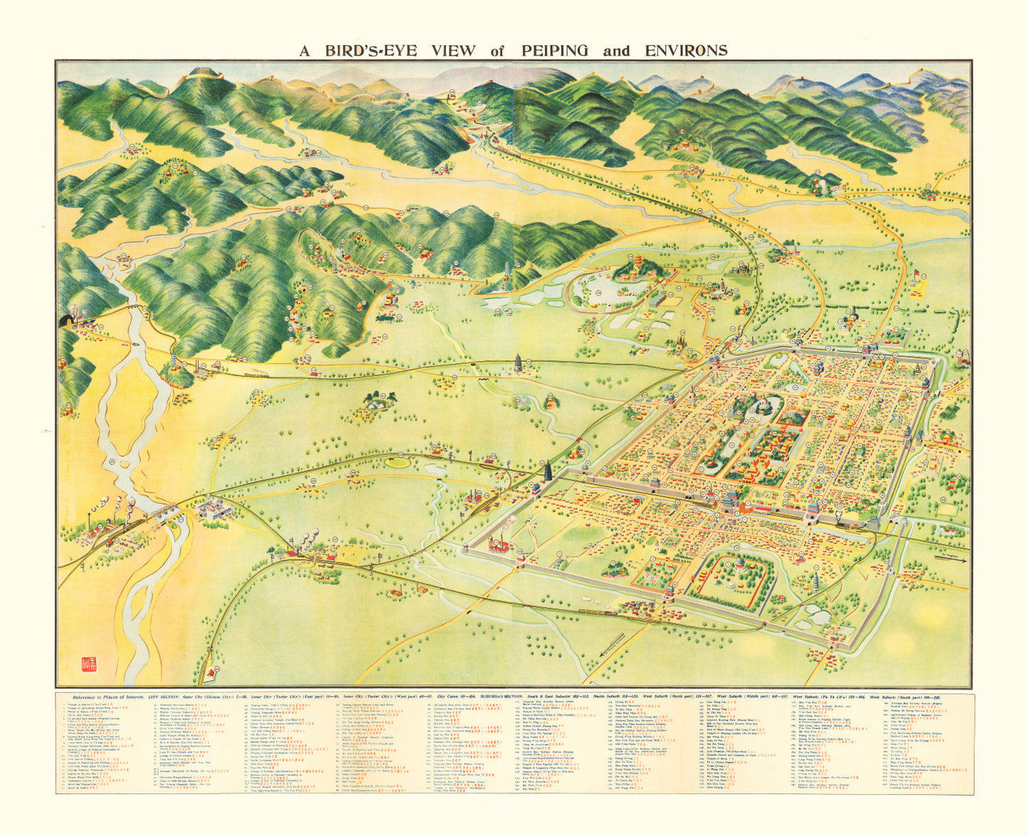 Vintage Map of Beijing, China, 1936