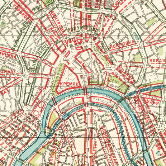 Vintage Map of Moscow, Russia, 1935