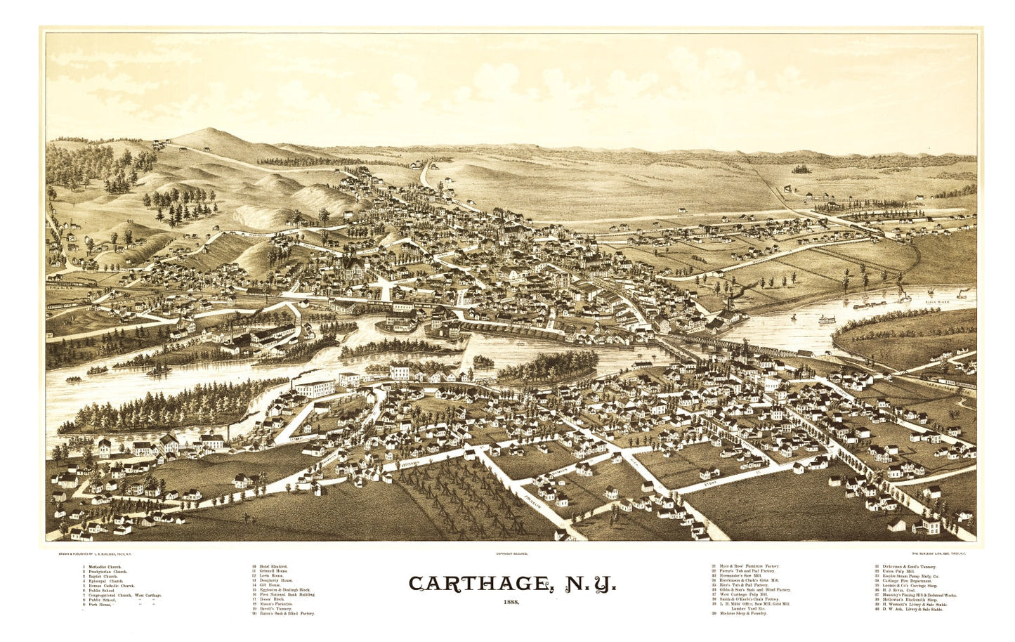 Vintage Map of Carthage, New York, 1888