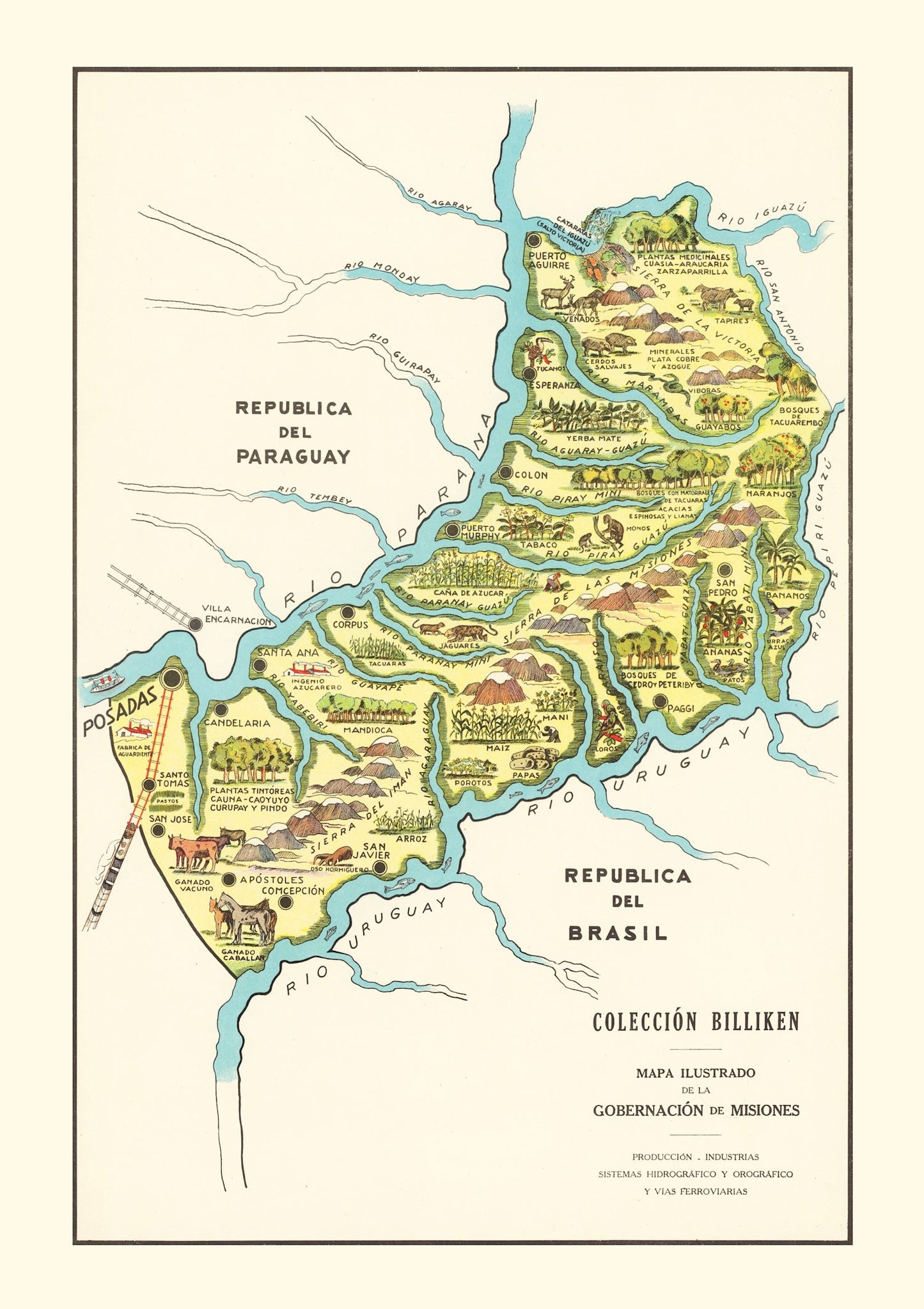 Vintage Map of Misiones, Argentina, 1933