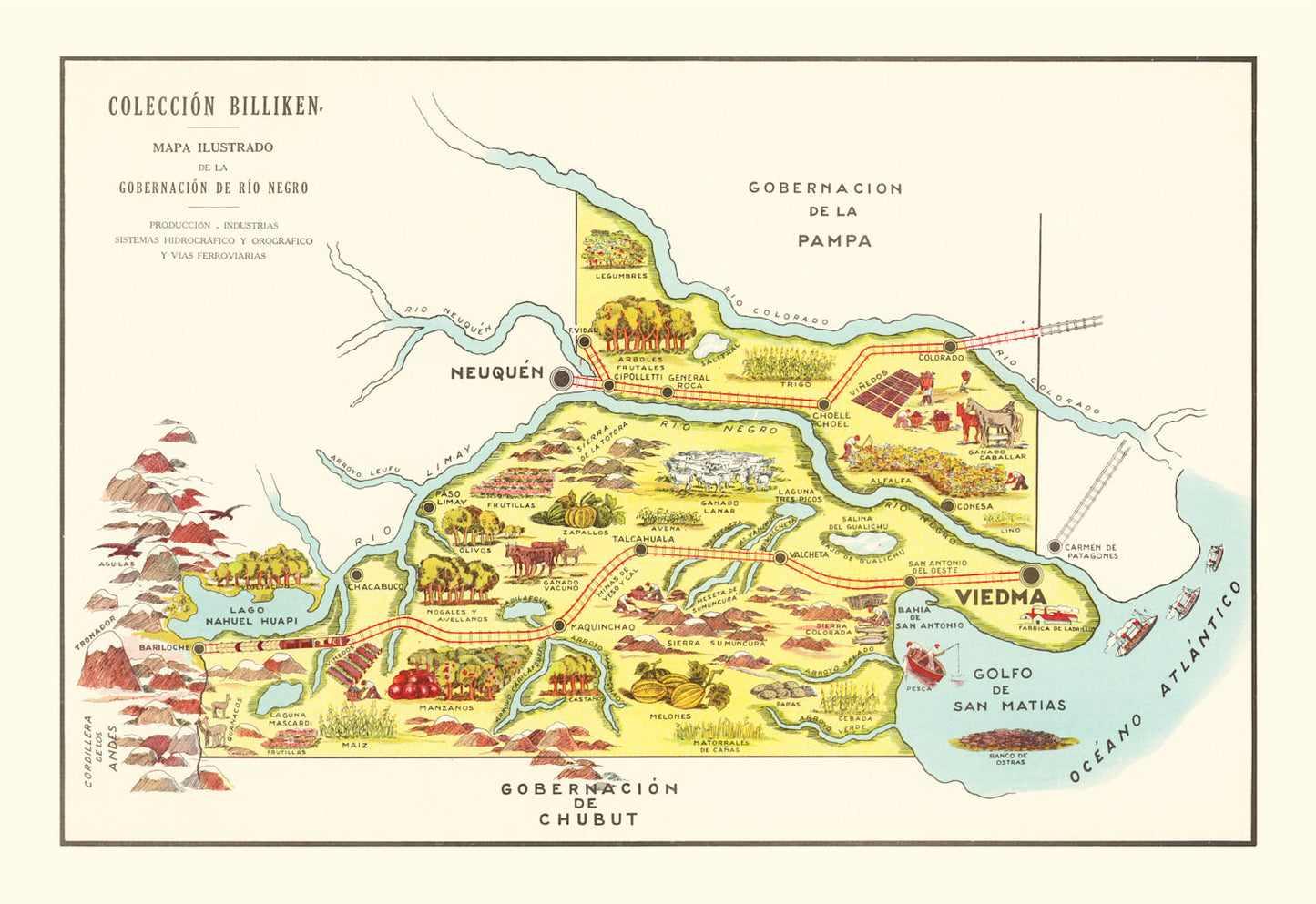 Vintage Map of Rio Negro, Argentina, 1933