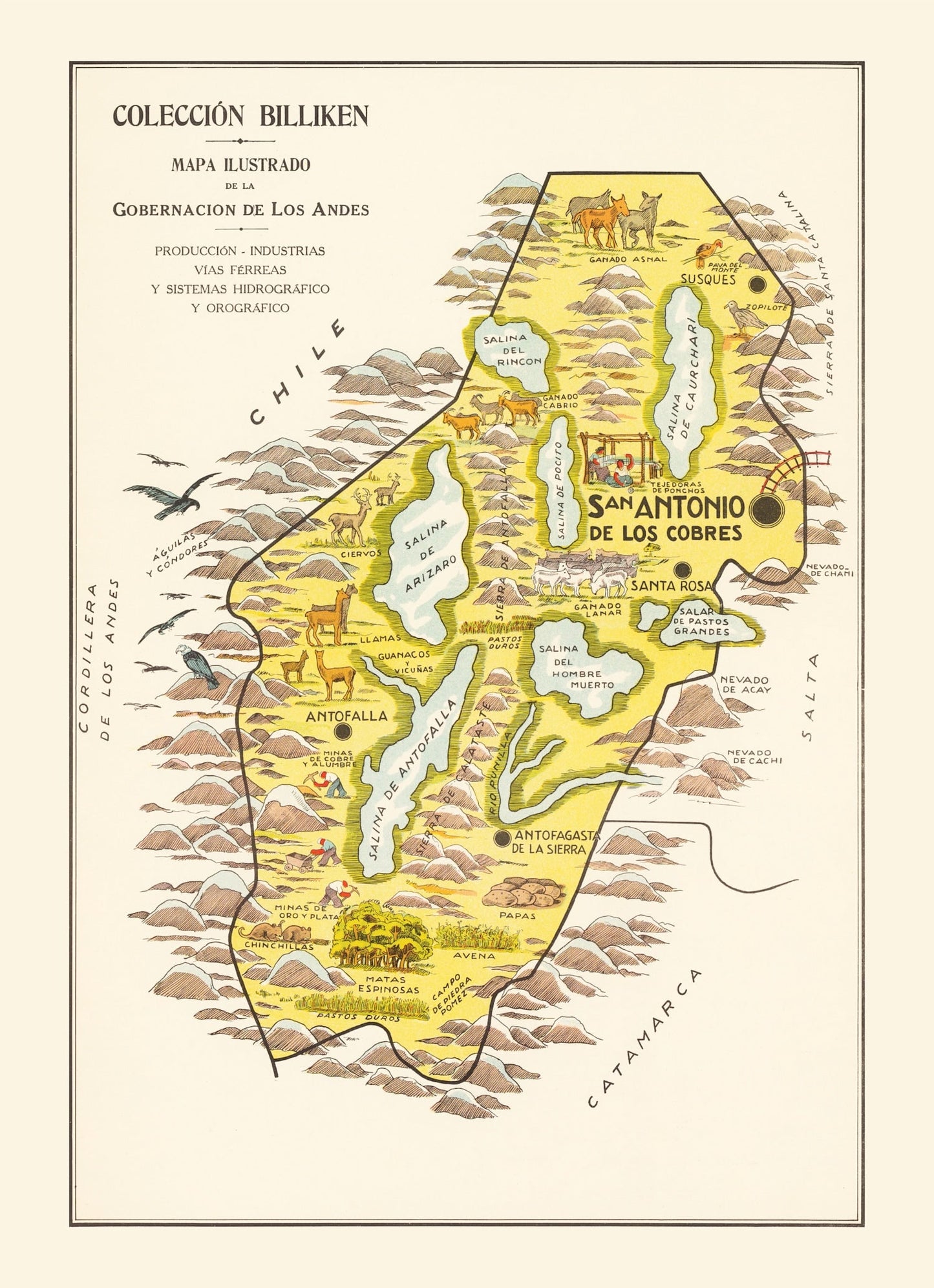 Vintage Map of the Andes Mountains, 1933