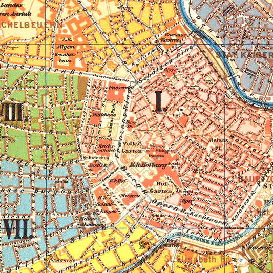 Vintage Map of Vienna, Austria, 1895